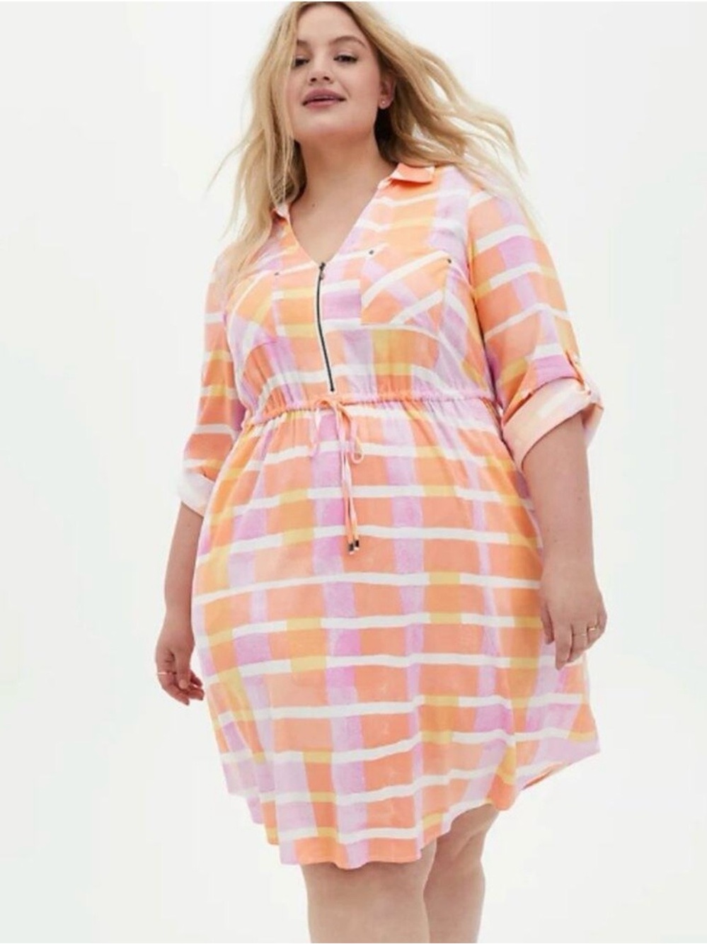 Plus Size Torrid Pink and Orange Abstract Plaid 
Dress- NWT- Size 2 (18-20